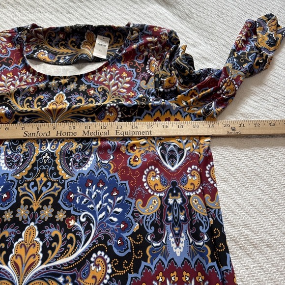 Talbots Jersey Paisley Blue Mustard Floral Shift Dress Stretch Elegant Career XL - Picture 3 of 7